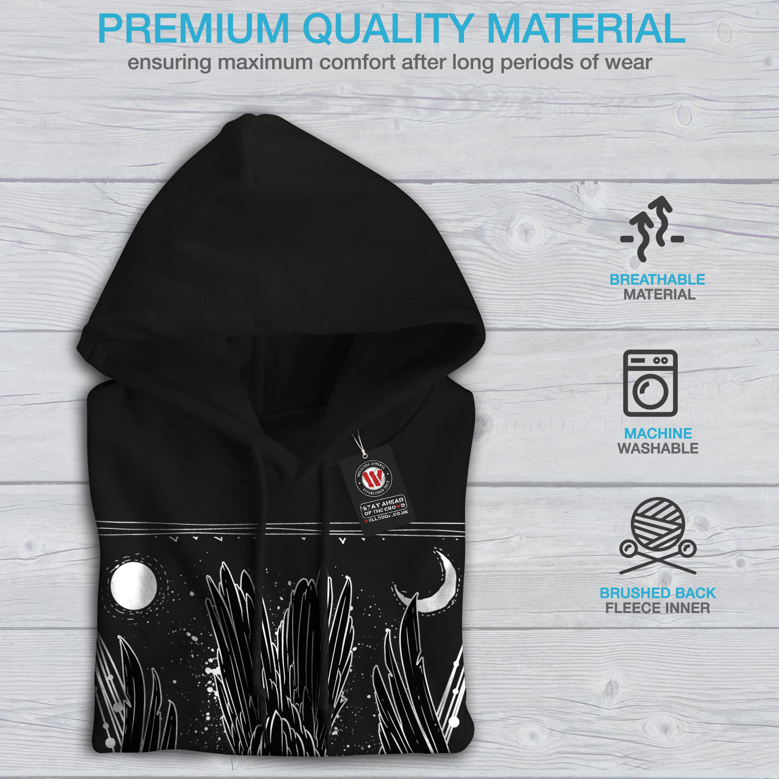 Sky Casual Hooded Sweatshirt Wellcoda Crazy Crow Bird Life Mens Hoodie