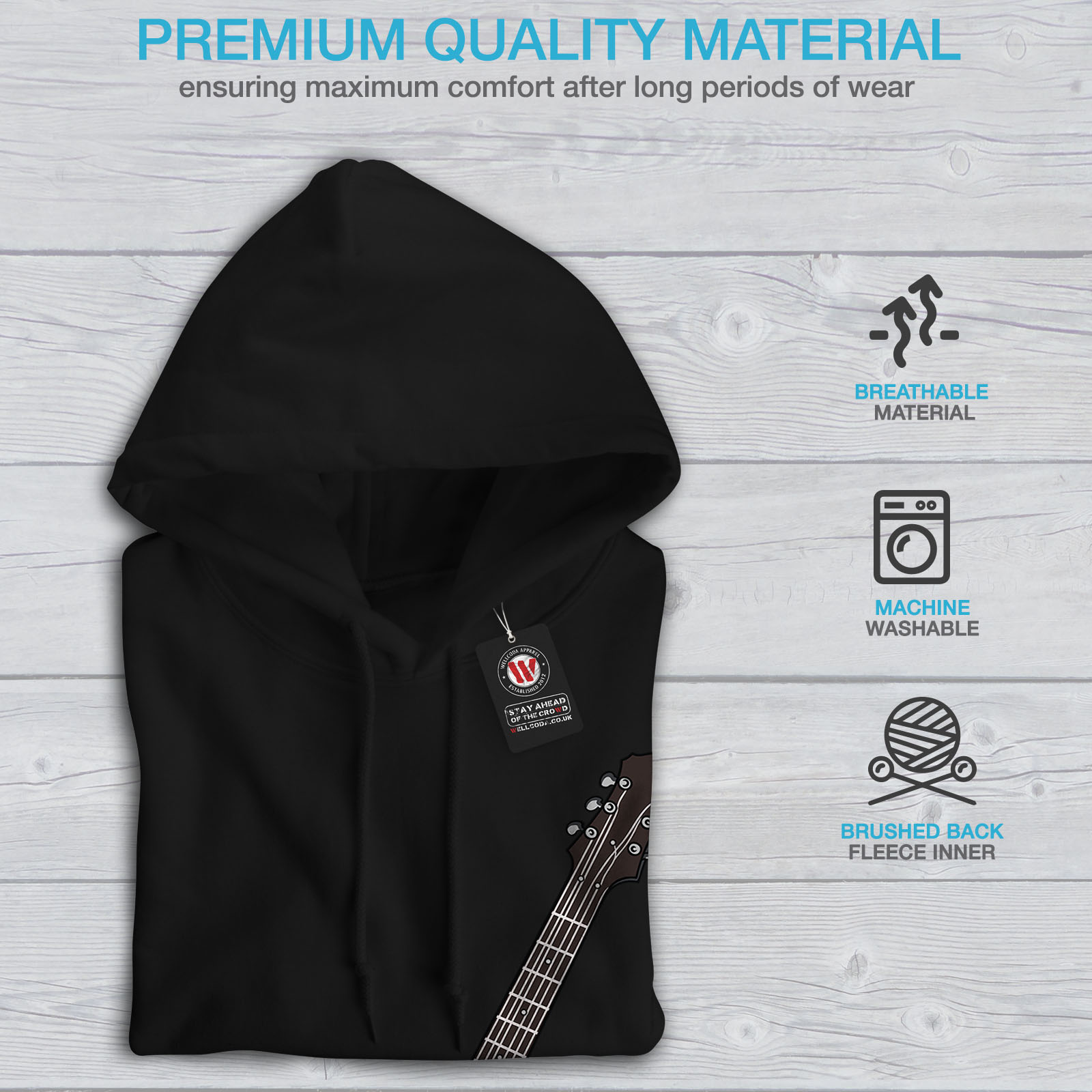 Wellcoda New Mens Hoodie Six-string Guitar Casual Hooded Sweatshirt