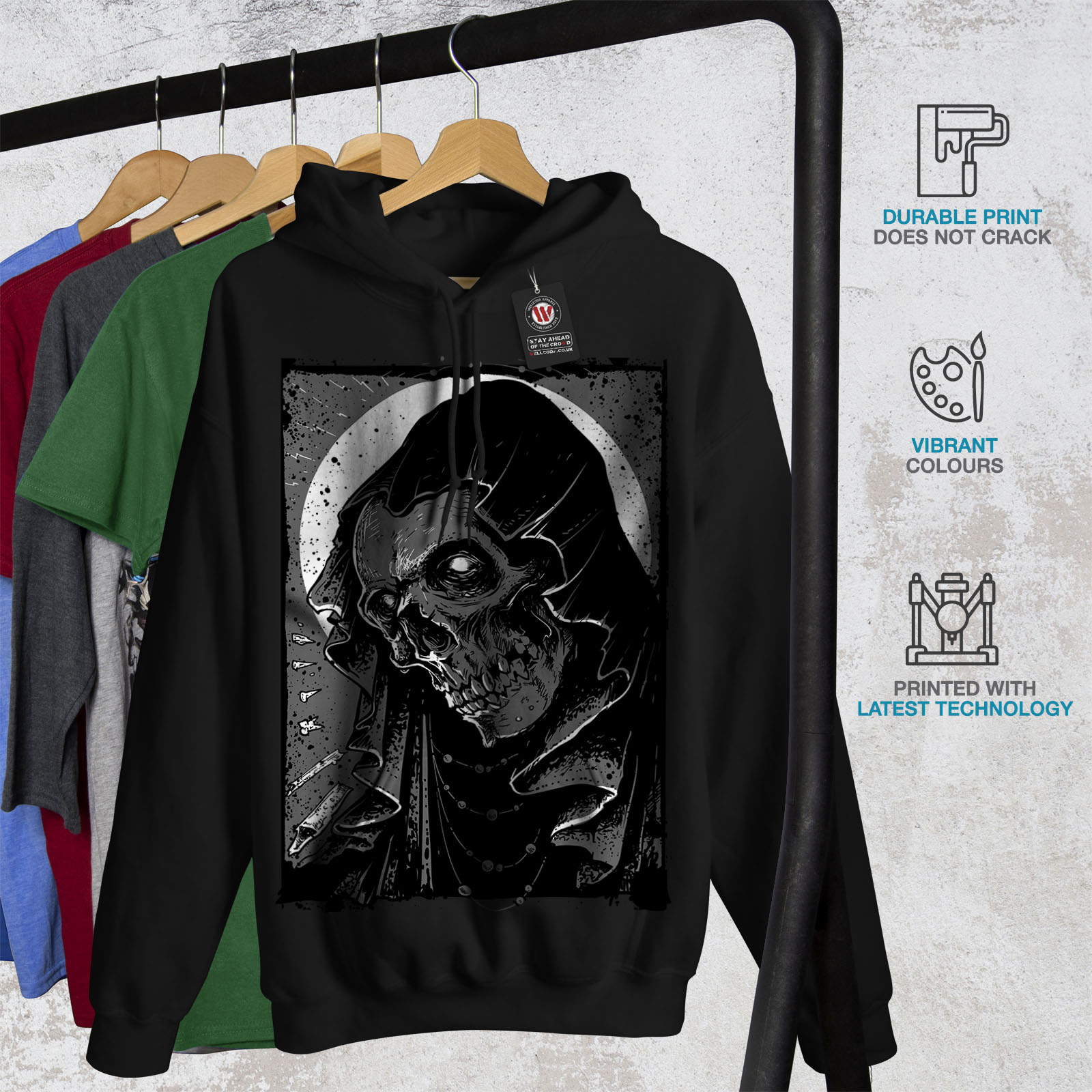 Wellcoda Grim Reaper Hell Skull Mens Hoodie Demon Casual Hooded Sweatshirt