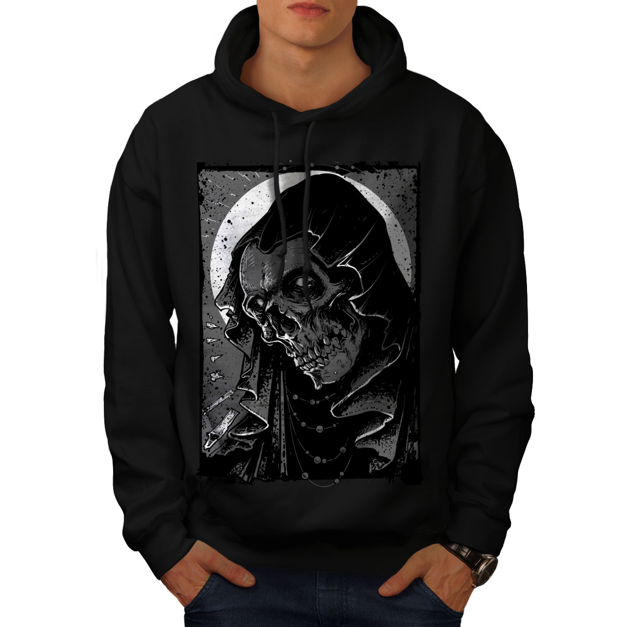 Wellcoda Grim Reaper Hell Skull Mens Hoodie Demon Casual Hooded Sweatshirt