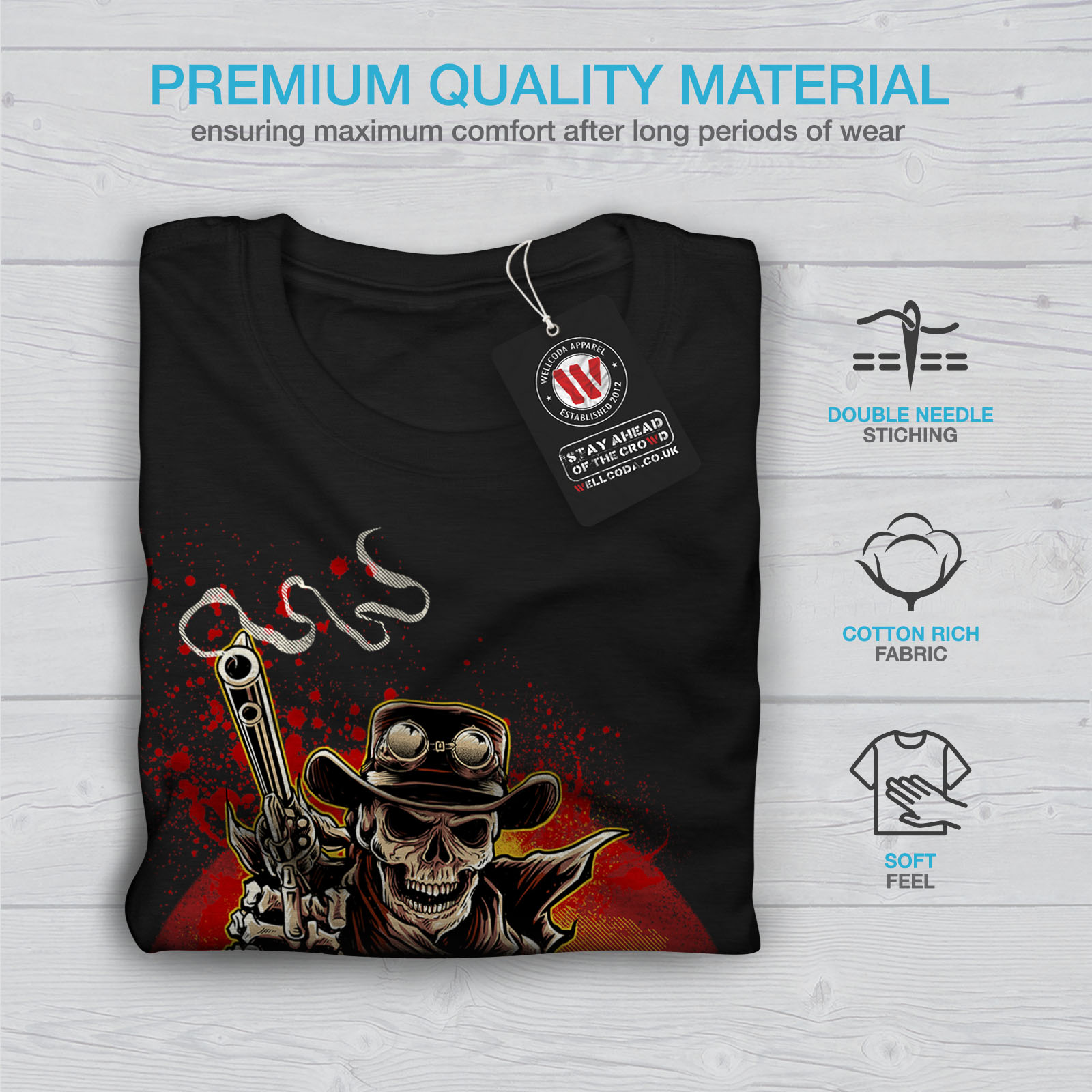 Gun Graphic Design Printed Tee Wellcoda Western Cowboy Cool Skull Mens T-shirt