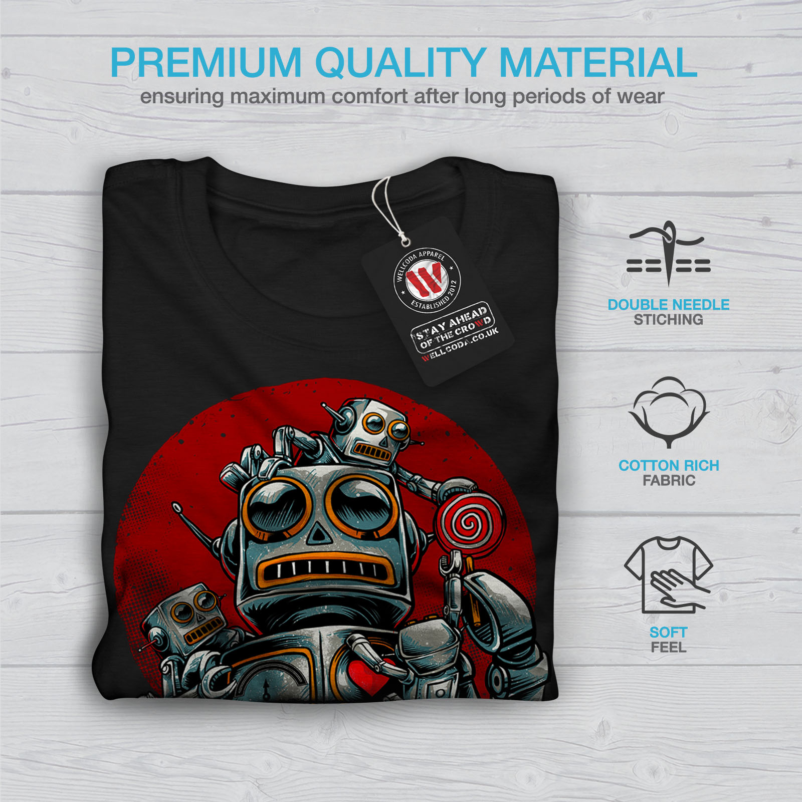 0 Graphic Design Stampato Tee Wellcoda ROBOT Sole Rosso Moda Da Uomo T-shirt