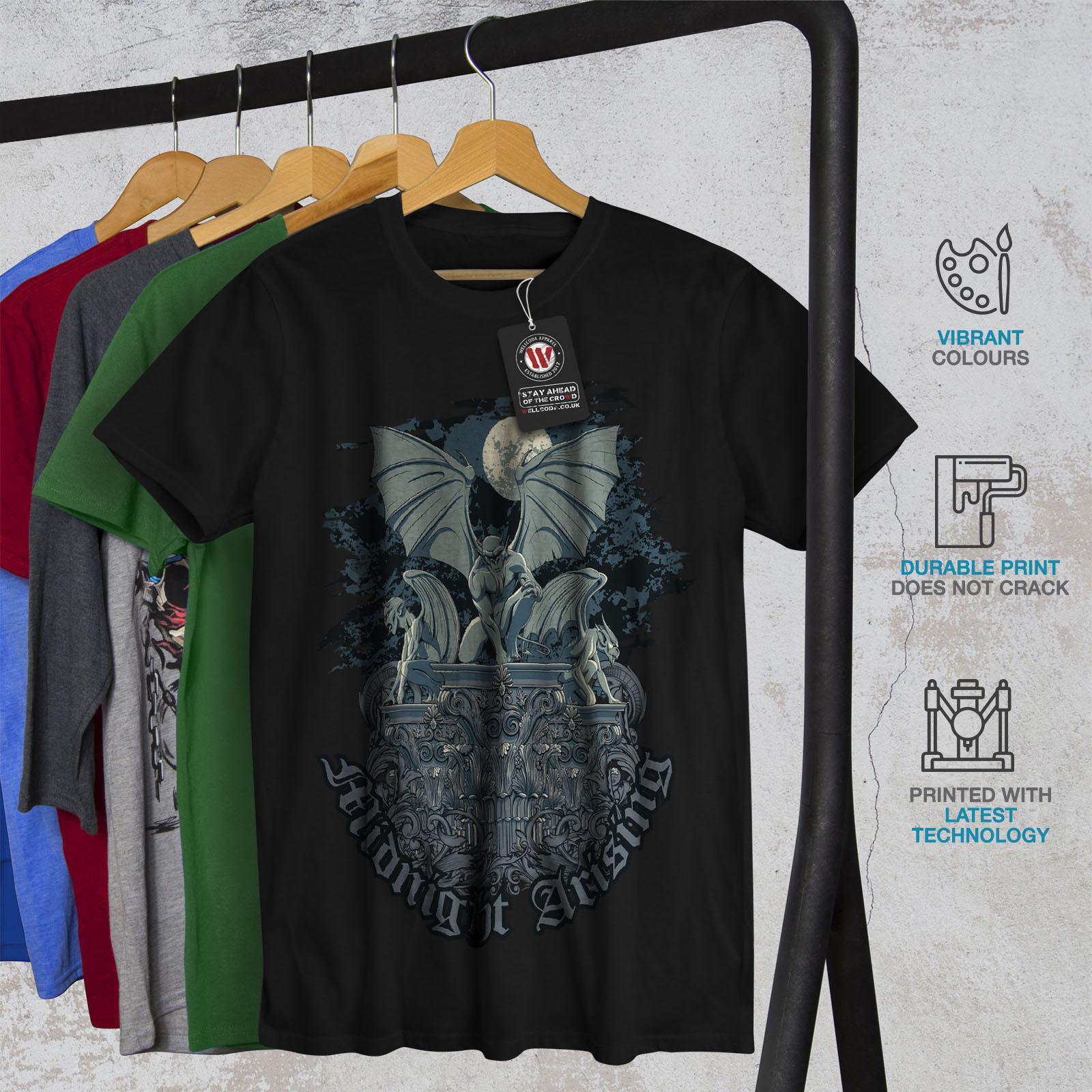 Gargoyle Graphic Design Printed Tee Wellcoda Midnight Demon Mens T-shirt