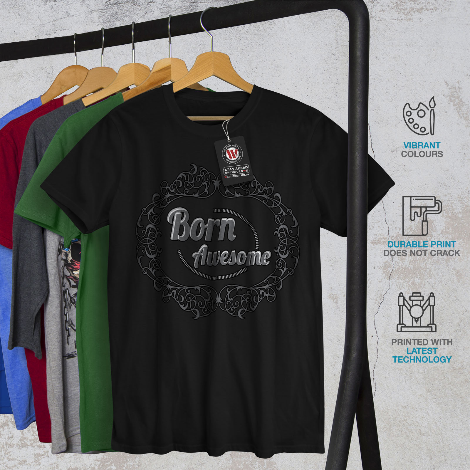Crazy Graphic Design Printed Tee Wellcoda Born Awsome Cool Slogan Mens T-shirt
