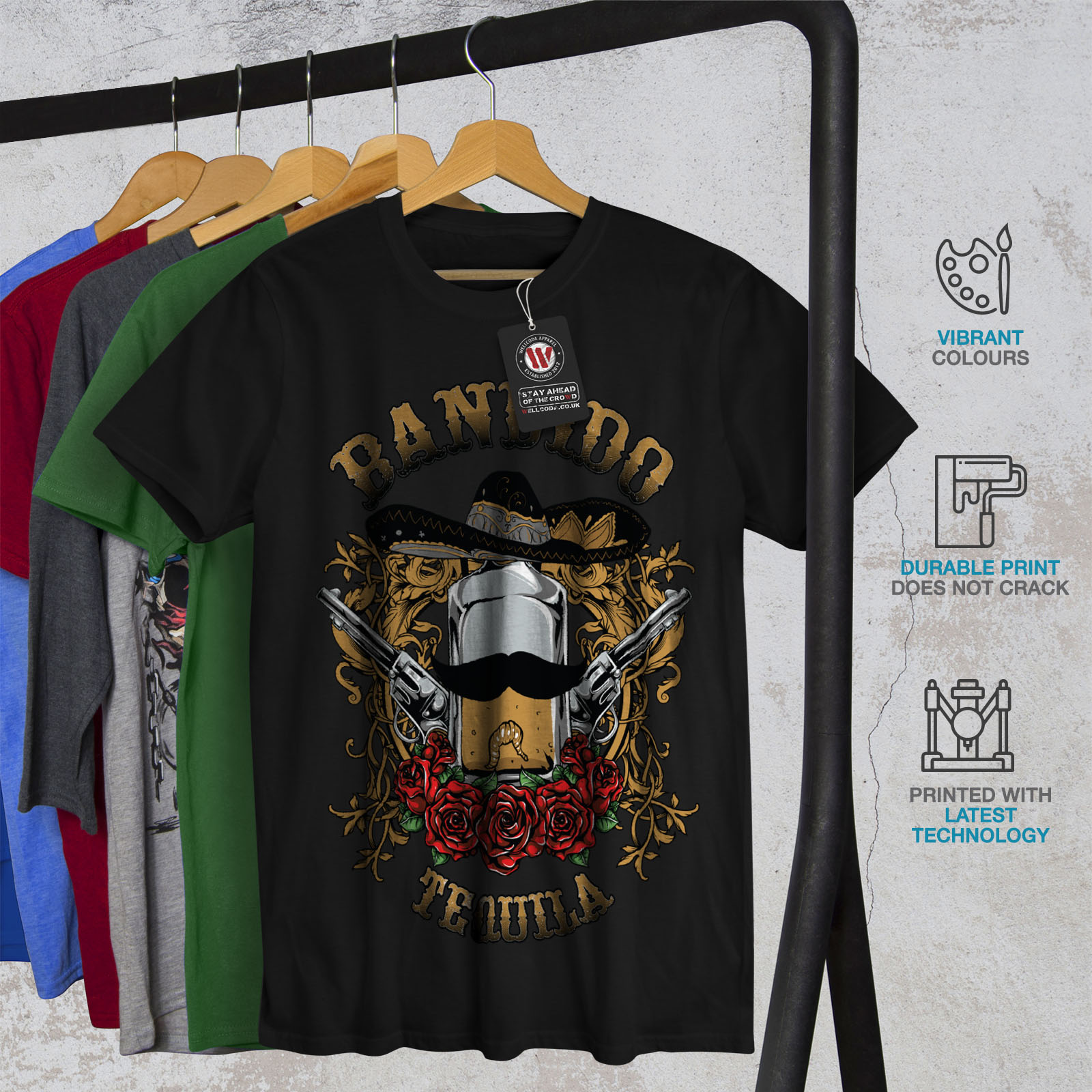 Wellcoda Bandido Tequila Rose Mens T-shirt Mexico Graphic Design Printed Tee