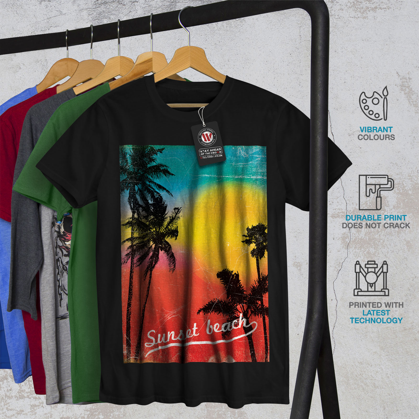Summer Graphic Design Printed Tee Wellcoda Sunset Wild Sea Mens T-shirt