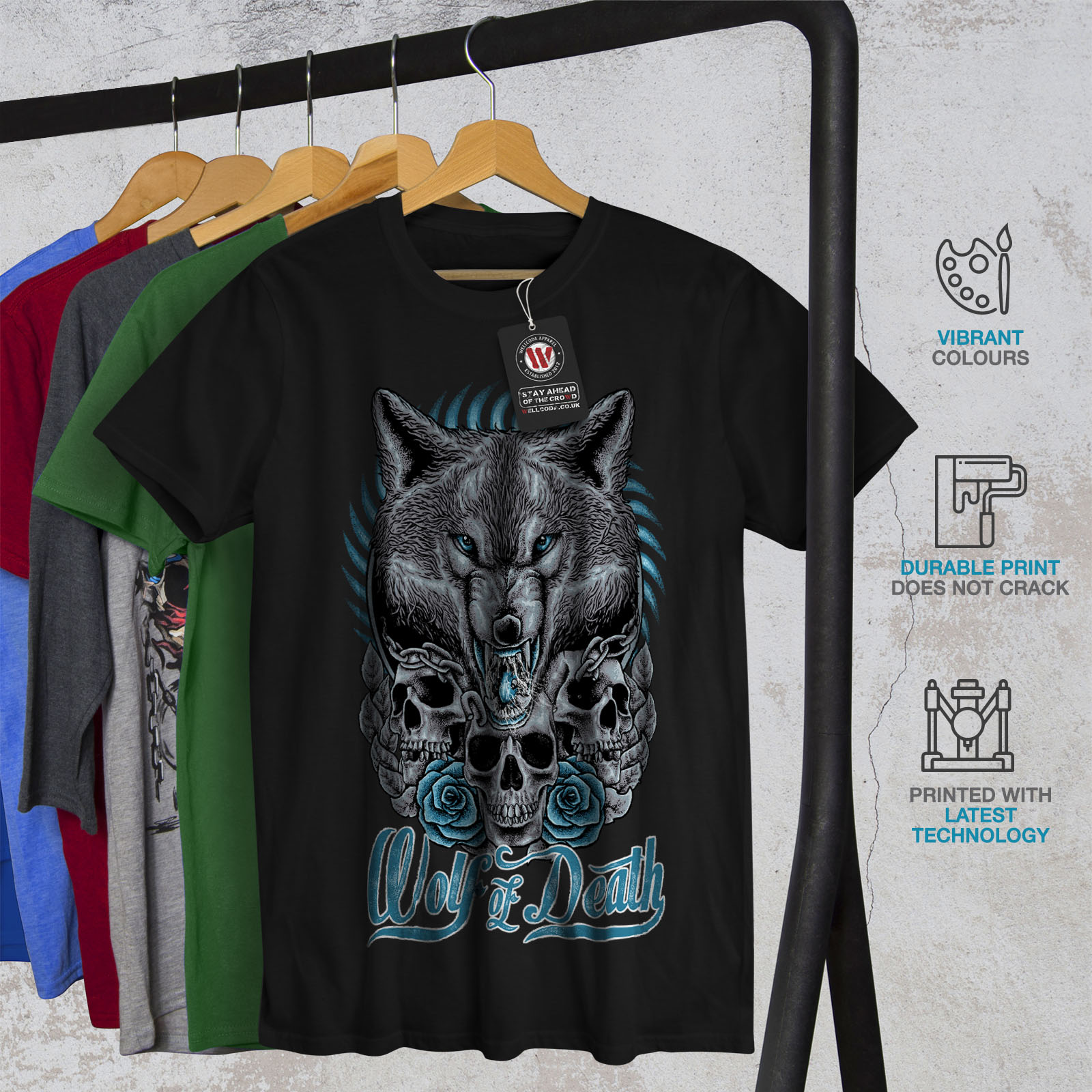 Wellcoda Wolf Of Death Art Animal Mens T-shirt Graphic Design Printed Tee