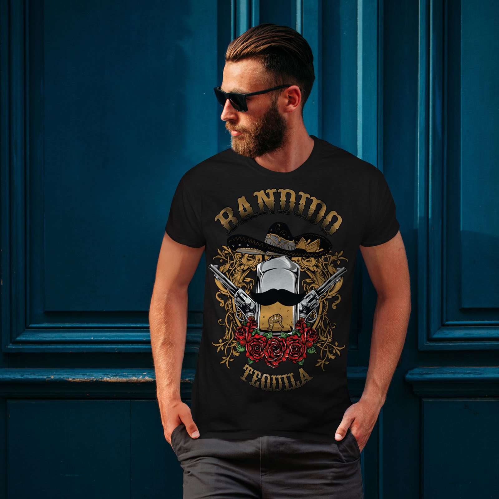 Wellcoda Bandido Tequila Rose Mens T-shirt Mexico Graphic Design Printed Tee