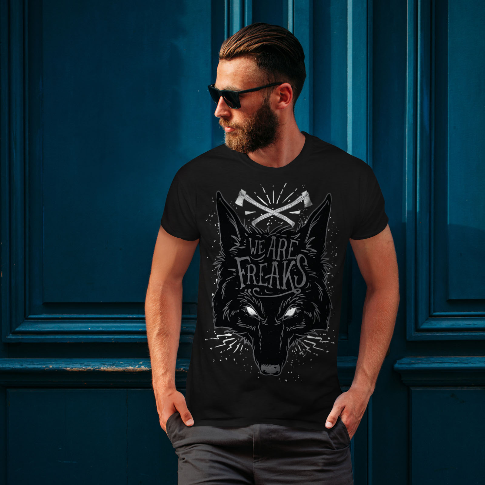 Head Graphic Design Printed Tee Wellcoda Wolf Freak Mens T-shirt