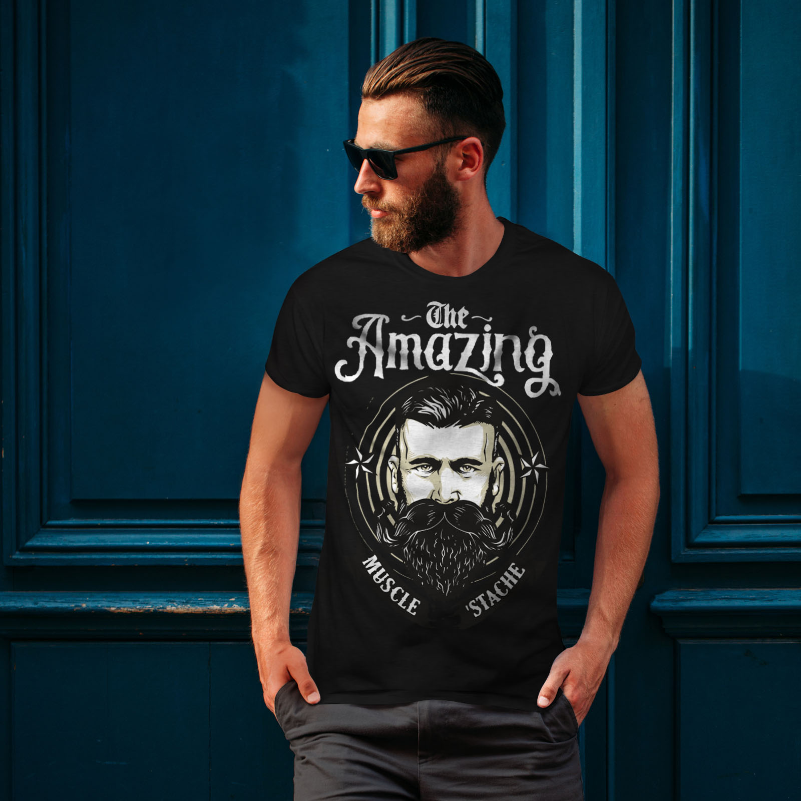 Wellcoda Amazing Beard Vintage Mens T-shirt Facial Graphic Design Printed Tee