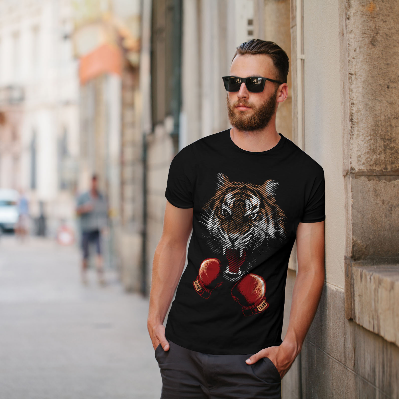 Wellcoda Tiger Boxer Gloves Mens T-shirt Combat Graphic Design Printed Tee