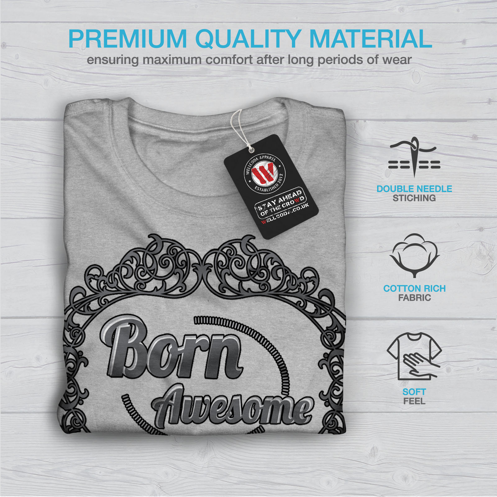 Crazy Graphic Design Printed Tee Wellcoda Born Awsome Cool Slogan Mens T-shirt