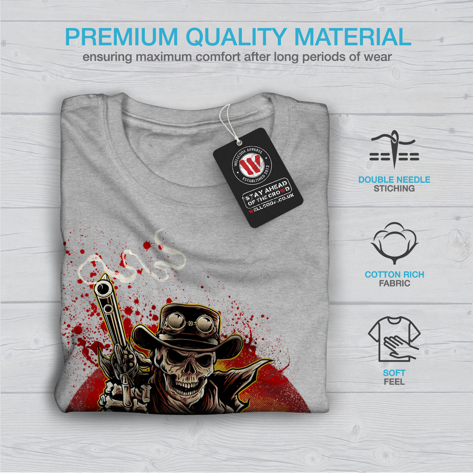 Gun Graphic Design Printed Tee Wellcoda Western Cowboy Cool Skull Mens T-shirt