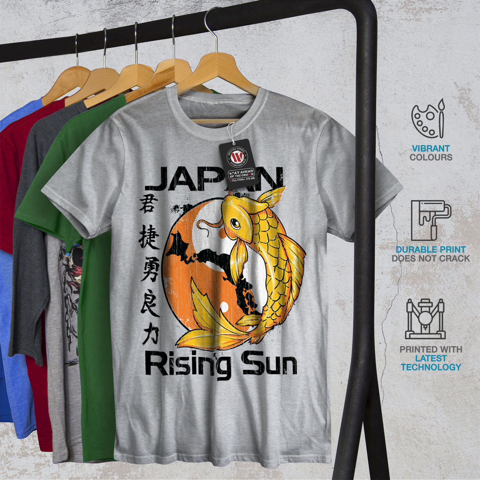 Carp design grafico stampato T-shirt Wellcoda Rising Sun Giappone Koi Da Uomo T-shirt