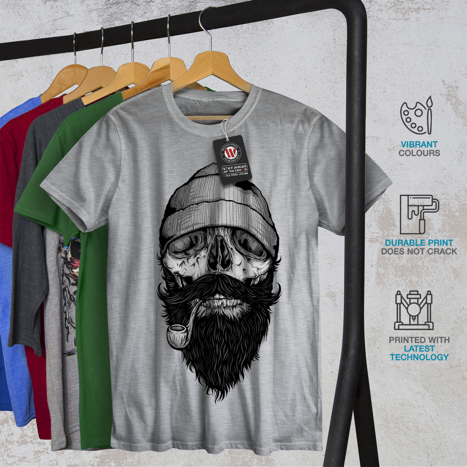 Wellcoda Smoke Beard Skull Mens T-shirt Fresh Graphic Design Printed Tee