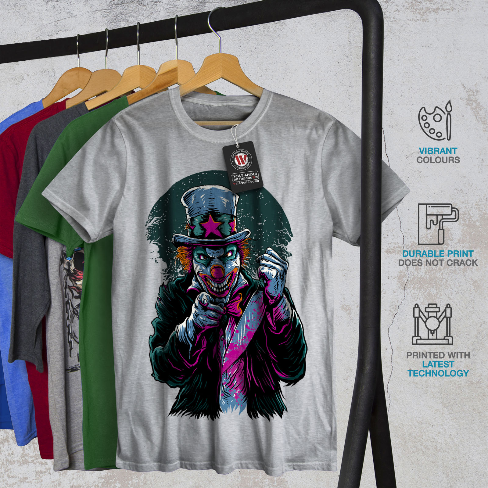 Graphic Design Printed Tee Wellcoda Clow Evil Scary Horror Mens T-shirt