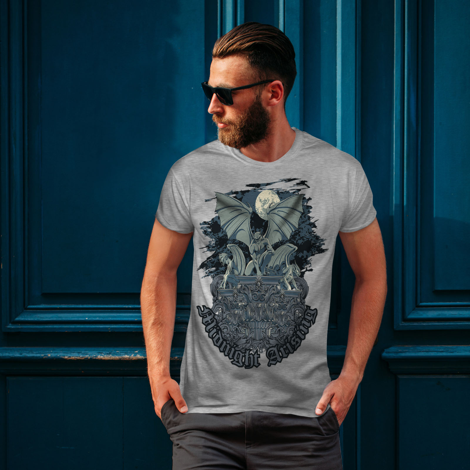 Gargoyle Graphic Design Printed Tee Wellcoda Midnight Demon Mens T-shirt