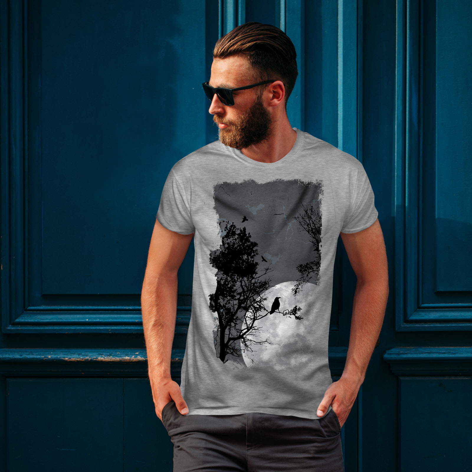 Wellcoda Night Raven Crow Nature Mens T-shirt Birds Graphic Design Printed Tee