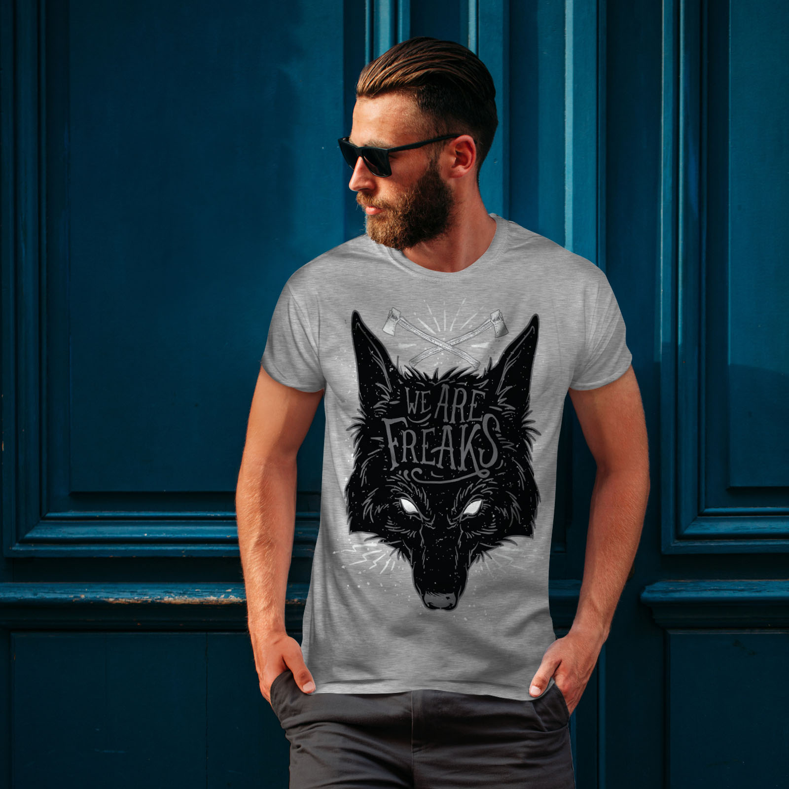 Head Graphic Design Printed Tee Wellcoda Wolf Freak Mens T-shirt