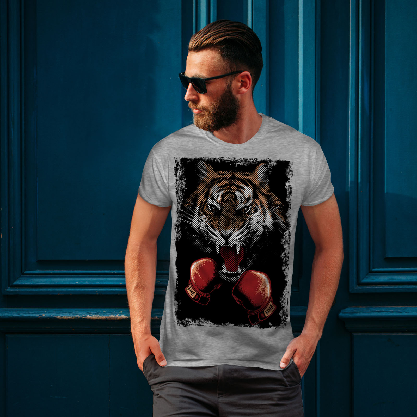 Wellcoda Tiger Boxer Gloves Mens T-shirt Combat Graphic Design Printed Tee