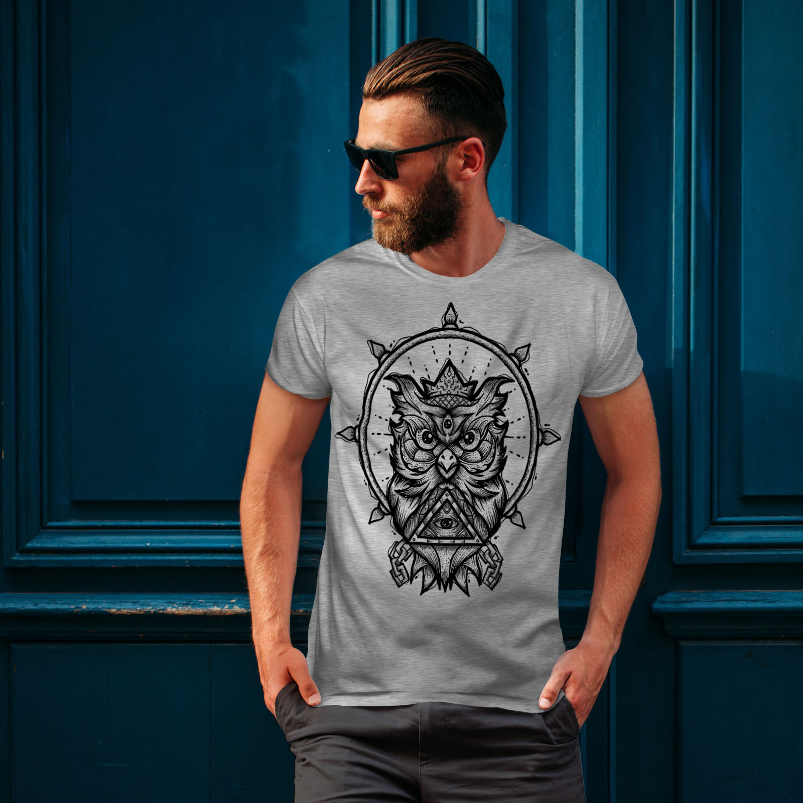 design grafico stampato T-shirt Wellcoda Gufo moda spirituale Da Uomo T-shirt