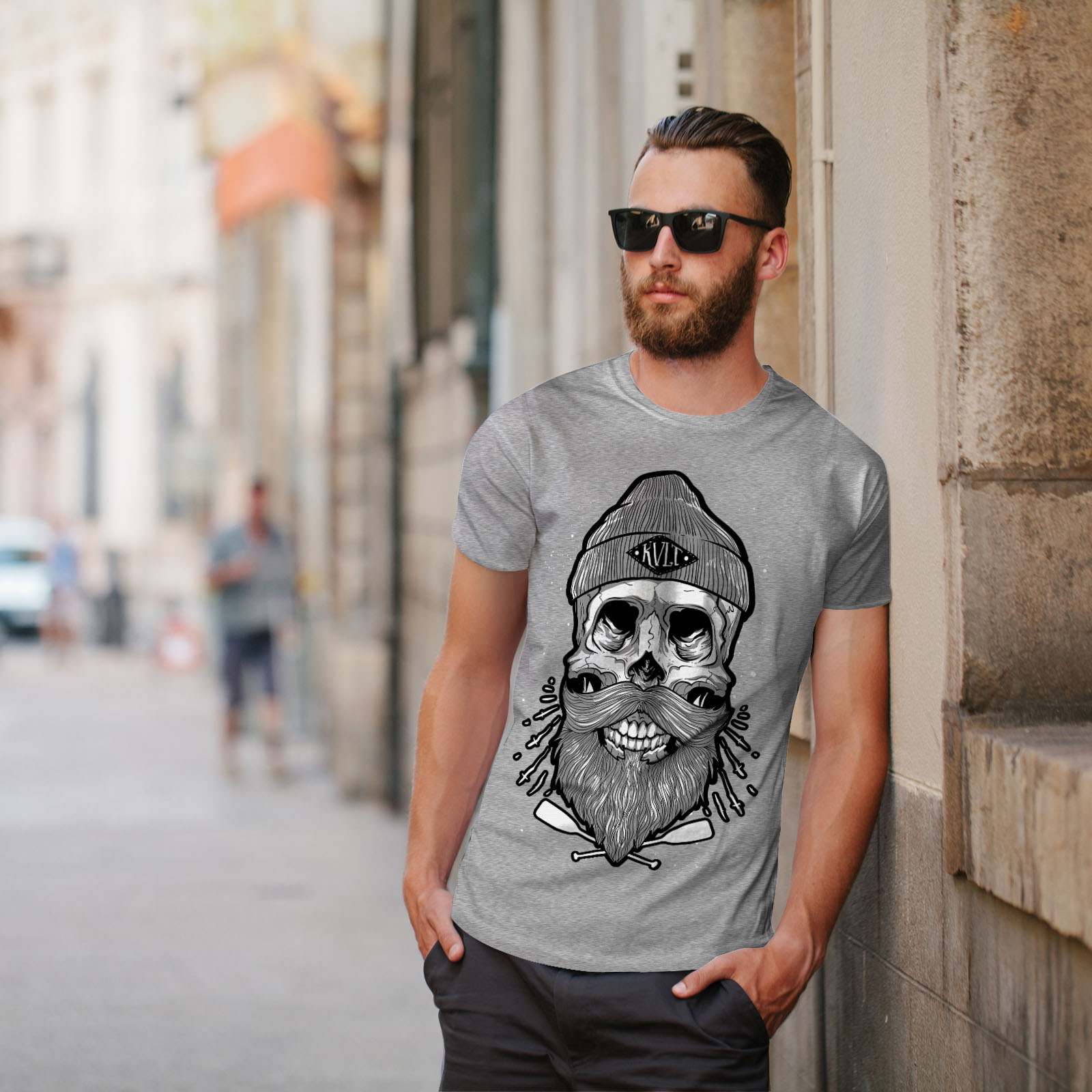 Graphic Design Printed Tee Wellcoda Skull Beard Cool Fashion Mens T-shirt