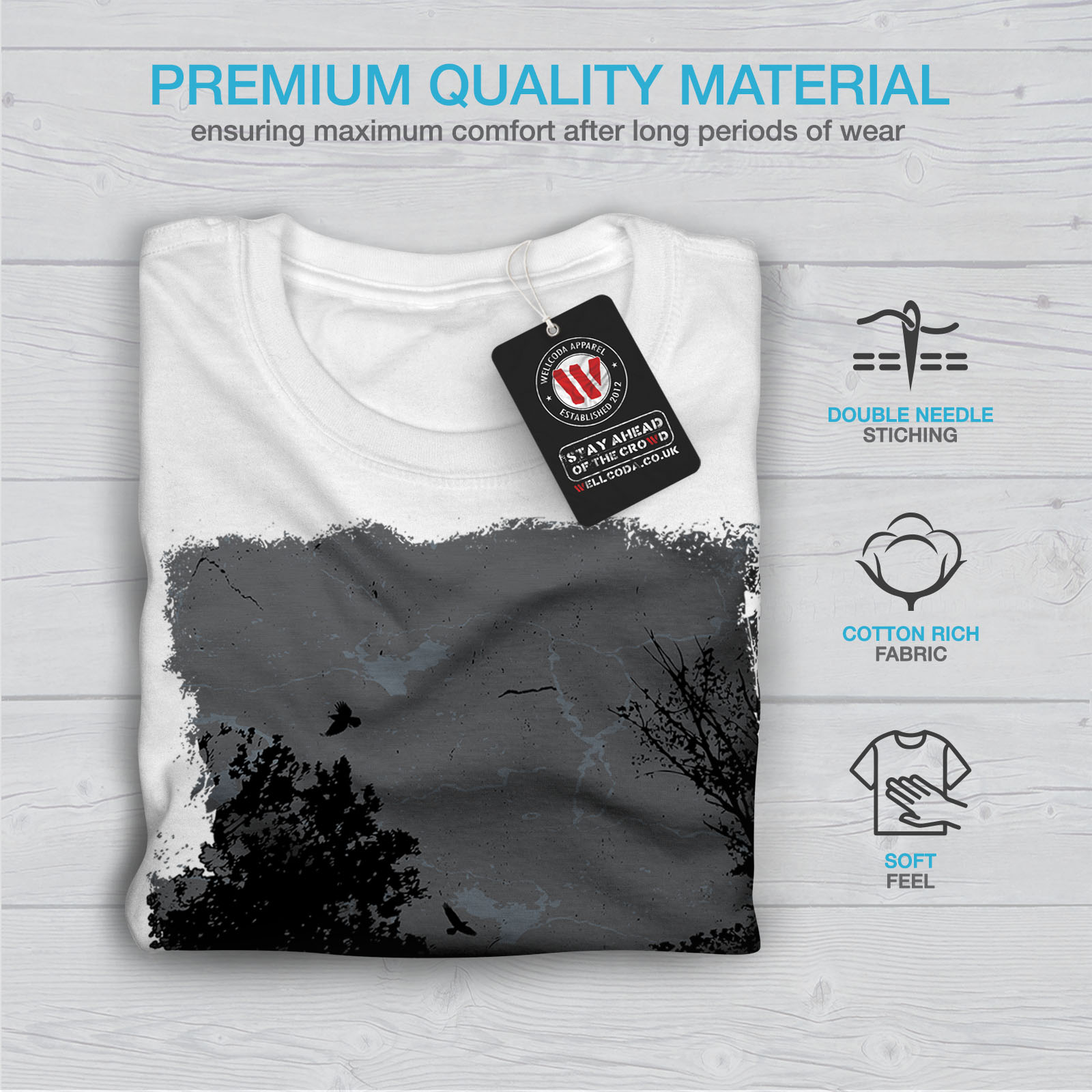 Wellcoda Night Raven Crow Nature Mens T-shirt Birds Graphic Design Printed Tee
