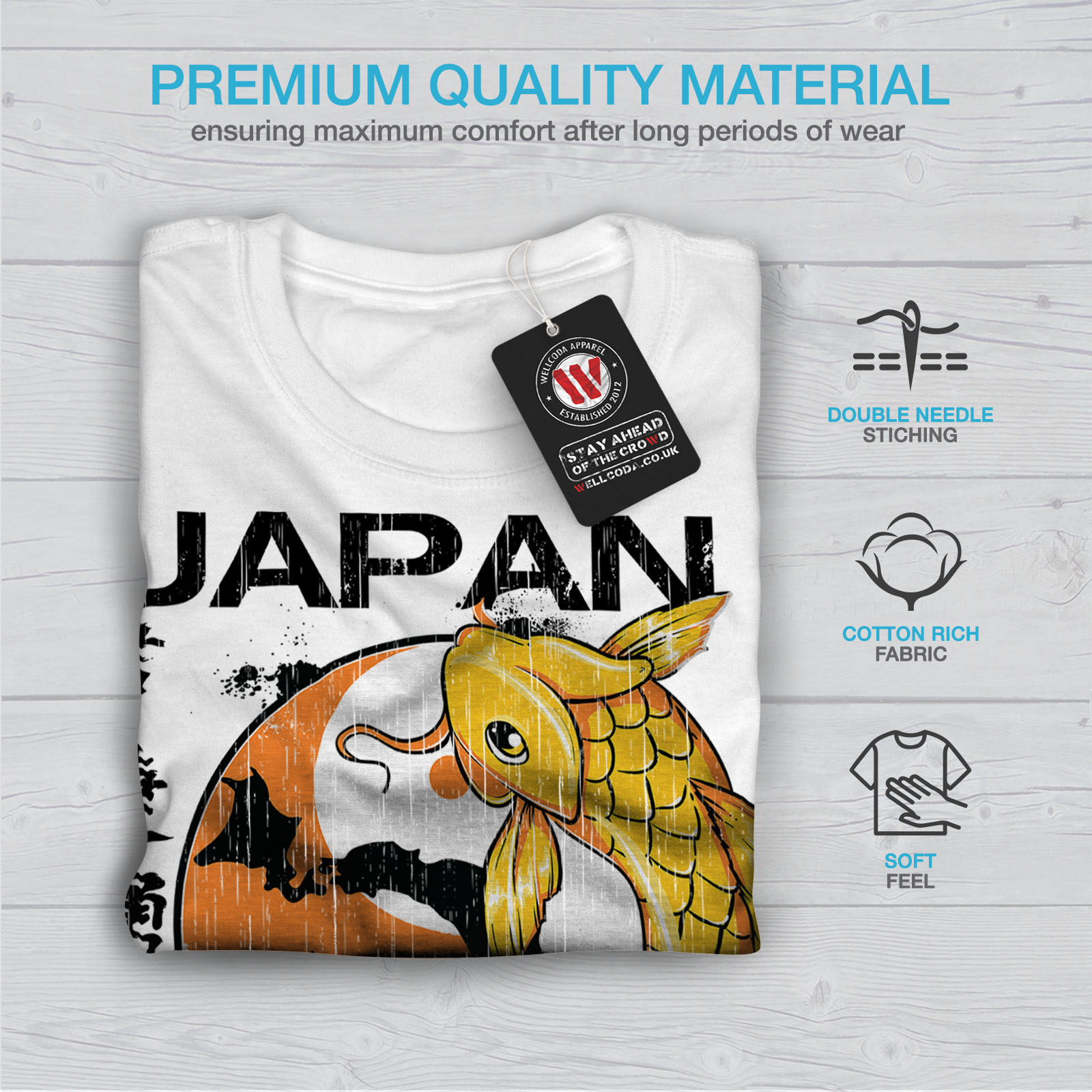 Carp design grafico stampato T-shirt Wellcoda Rising Sun Giappone Koi Da Uomo T-shirt