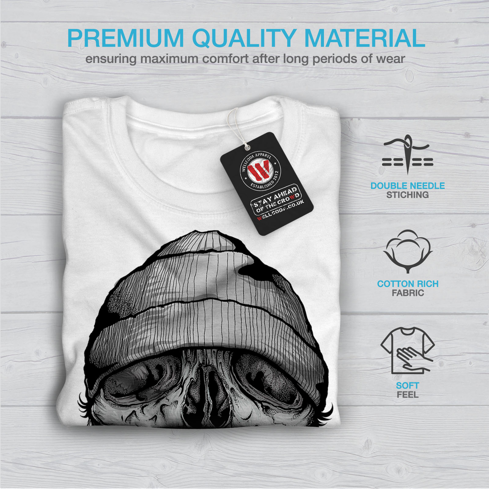 Wellcoda Smoke Beard Skull Mens T-shirt Fresh Graphic Design Printed Tee