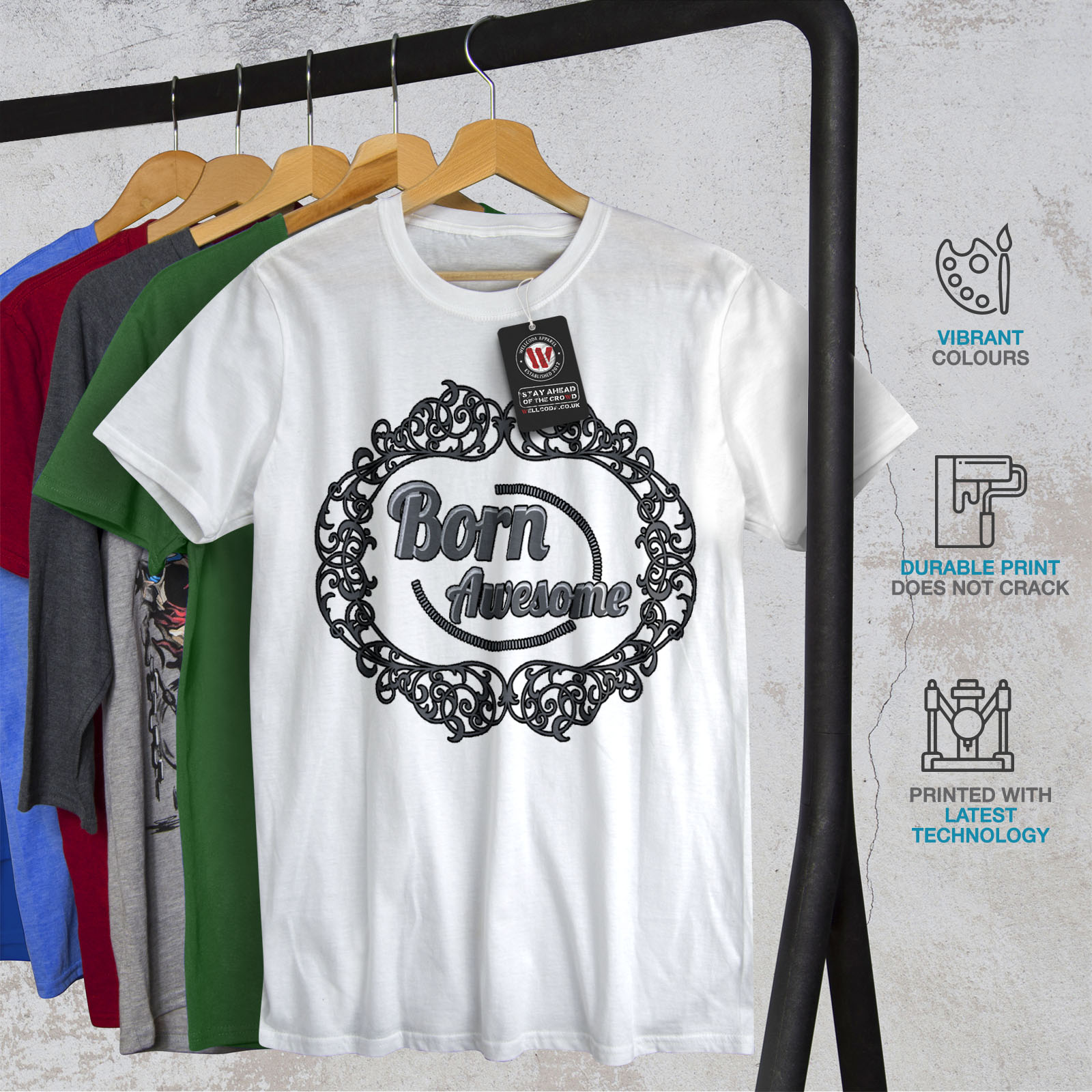Crazy Graphic Design Printed Tee Wellcoda Born Awsome Cool Slogan Mens T-shirt