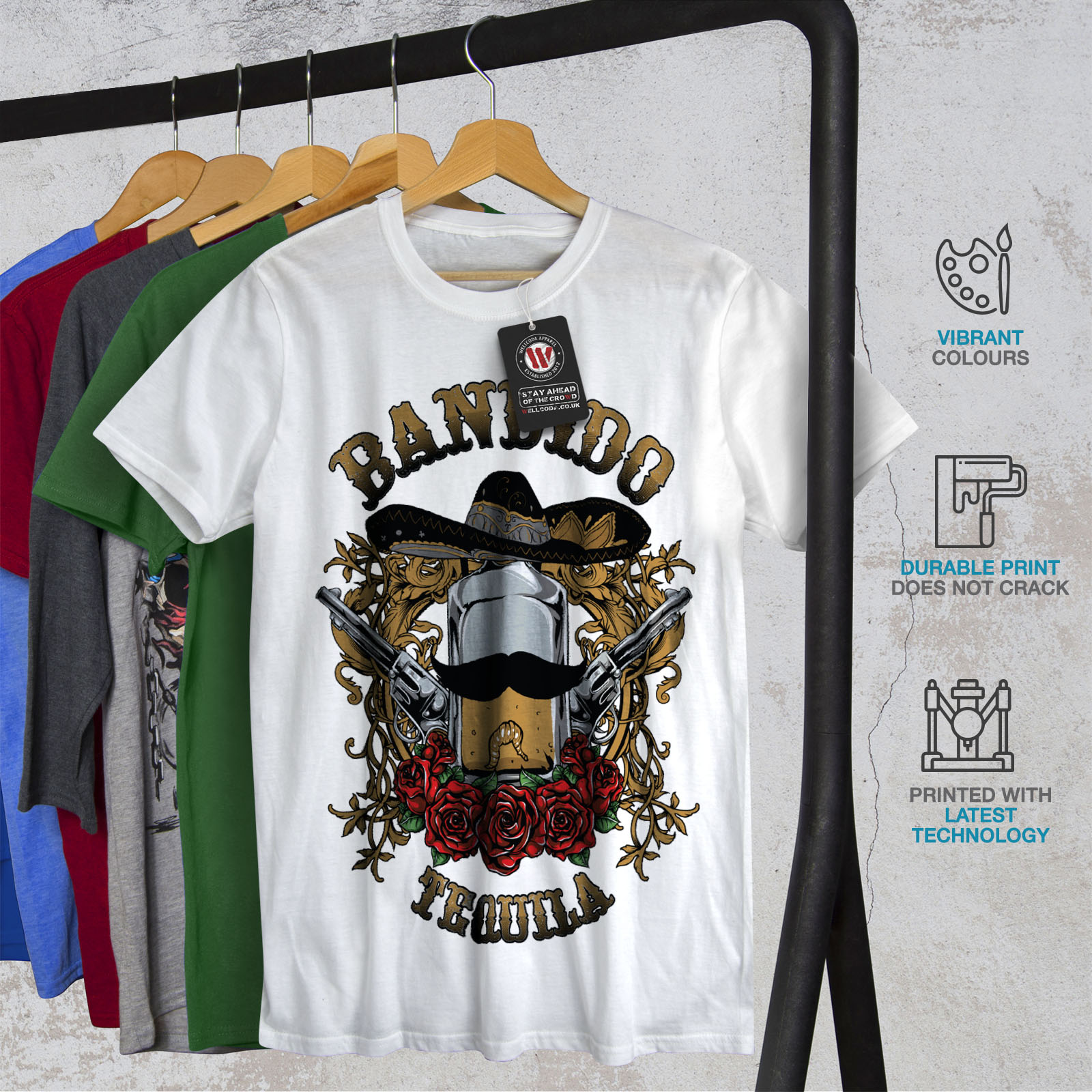 Wellcoda Bandido Tequila Rose Mens T-shirt Mexico Graphic Design Printed Tee