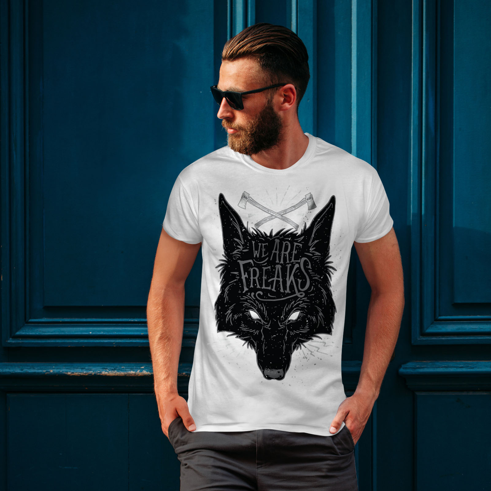 Head Graphic Design Printed Tee Wellcoda Wolf Freak Mens T-shirt