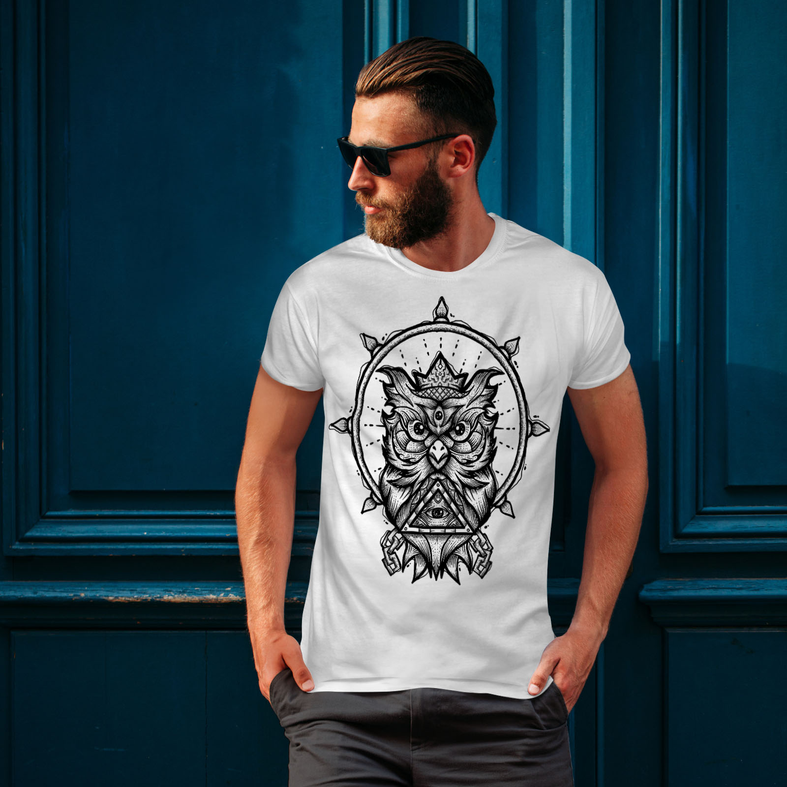 design grafico stampato T-shirt Wellcoda Gufo moda spirituale Da Uomo T-shirt