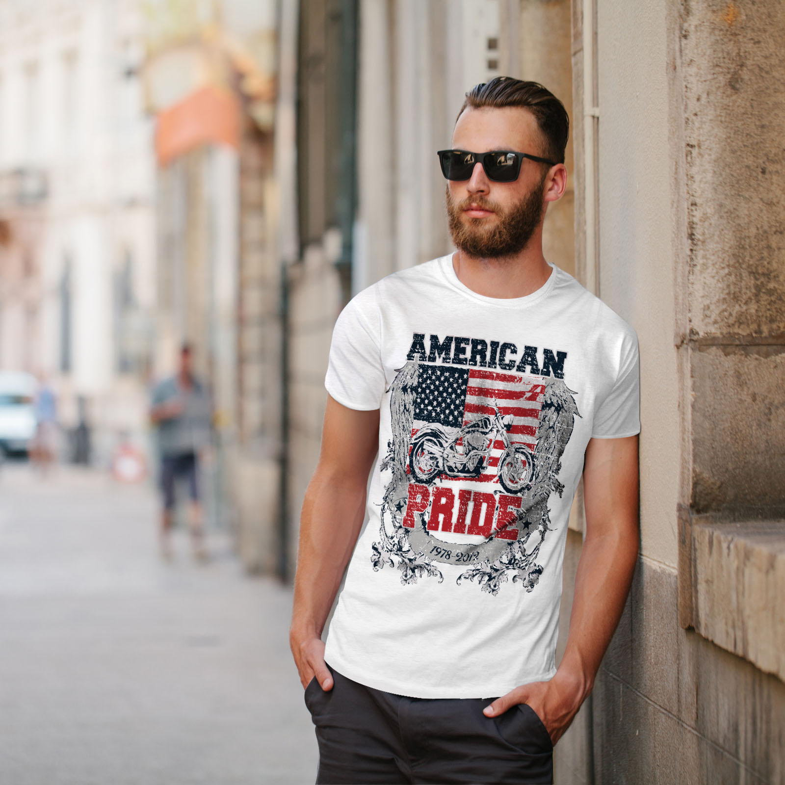 Wellcoda American Pride Motociclista Da Uomo T-shirt BICI design grafico stampato T-shirt