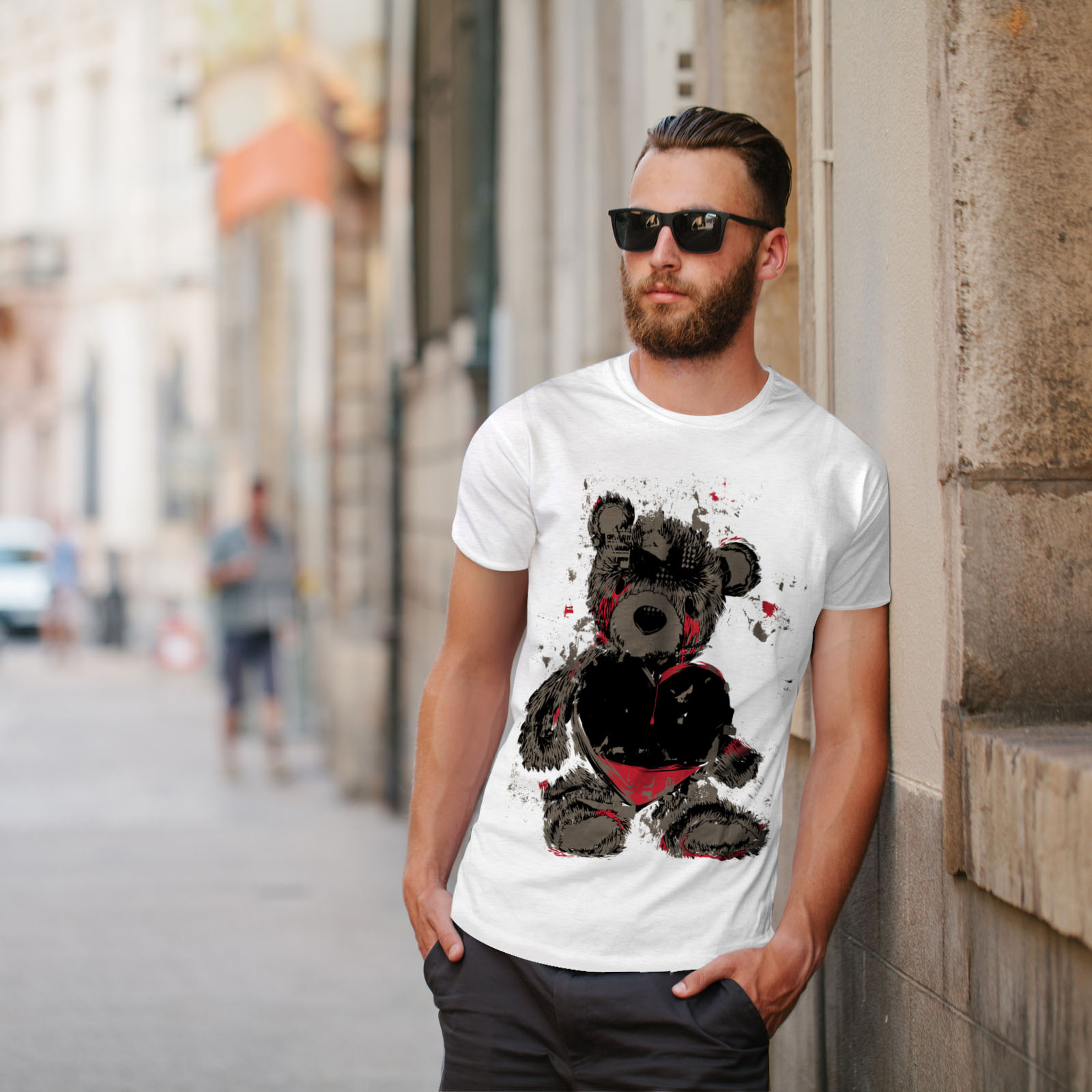 Wellcoda Orsacchiotto AMORE FA MALE Da Uomo T-shirt sangue design grafico stampato T-shirt