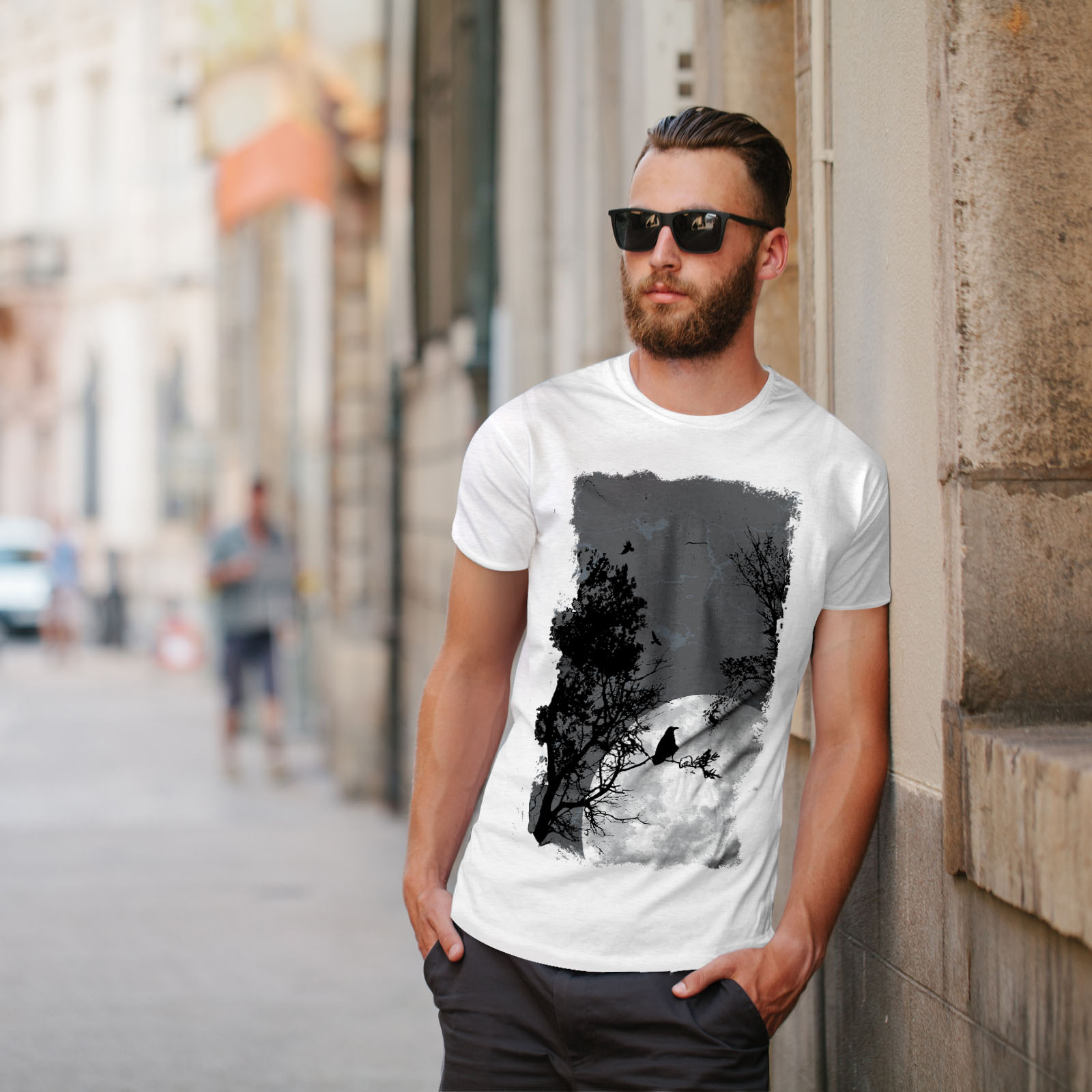Wellcoda Night Raven Crow Nature Mens T-shirt Birds Graphic Design Printed Tee