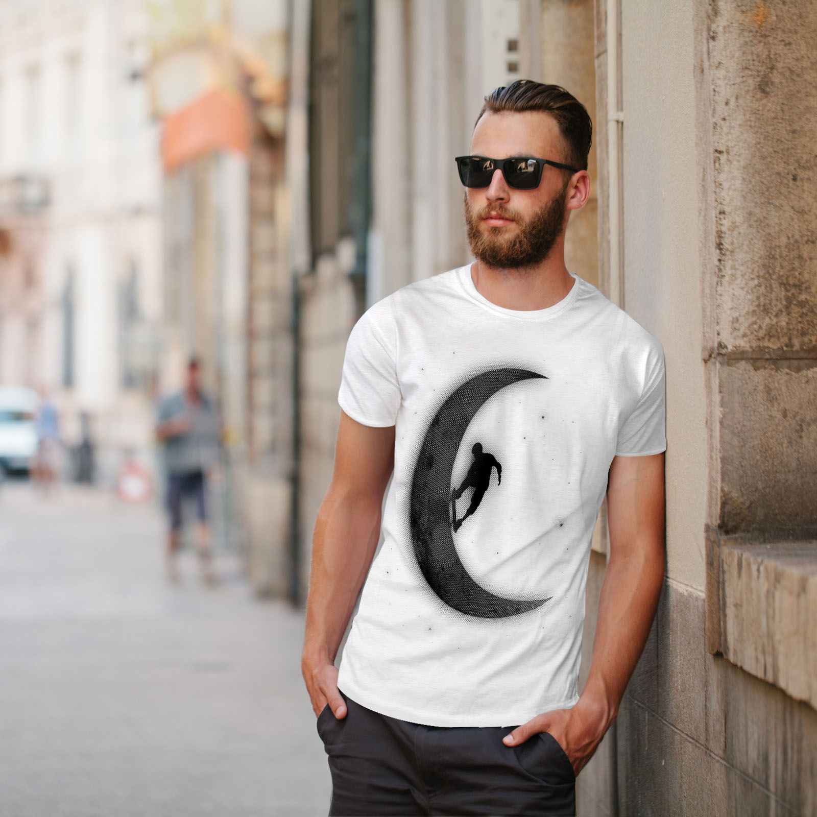 Wellcoda Sky León Cara Luna Hombre Camiseta Camiseta Impresa Diseño Gráfico de sueño