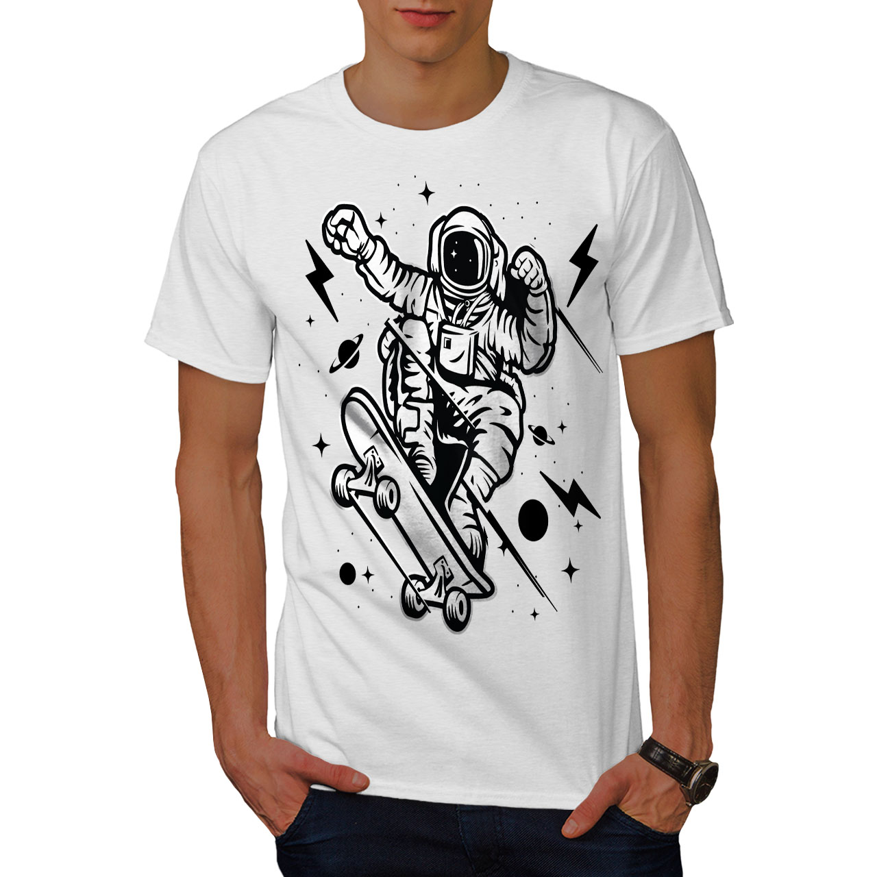 Wellcoda Space Man Mens T Shirt Astronaut Graphic Design Printed Tee