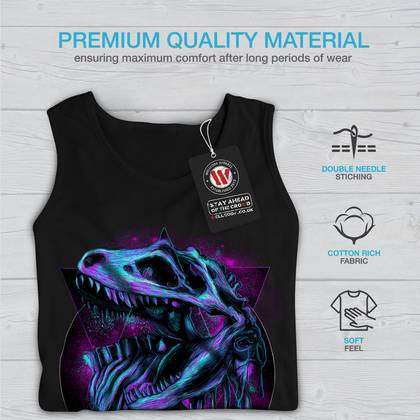 Wellcoda TRex Raptor Dinosaur Mens Tank Top Classic Active Sports Shirt