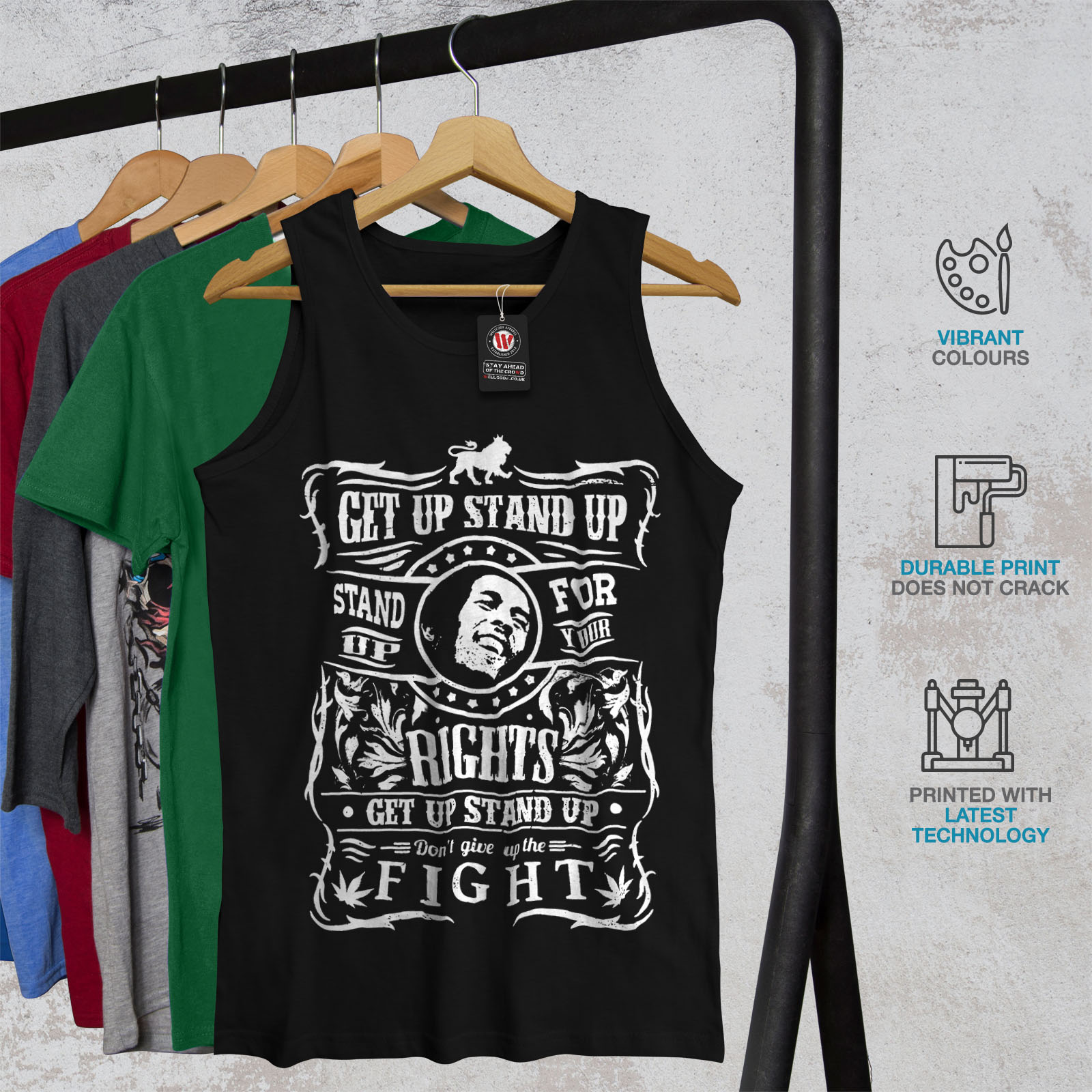 Stand Fight Active Sports Shirt Wellcoda Bob Marley Quote Mens Tank Top
