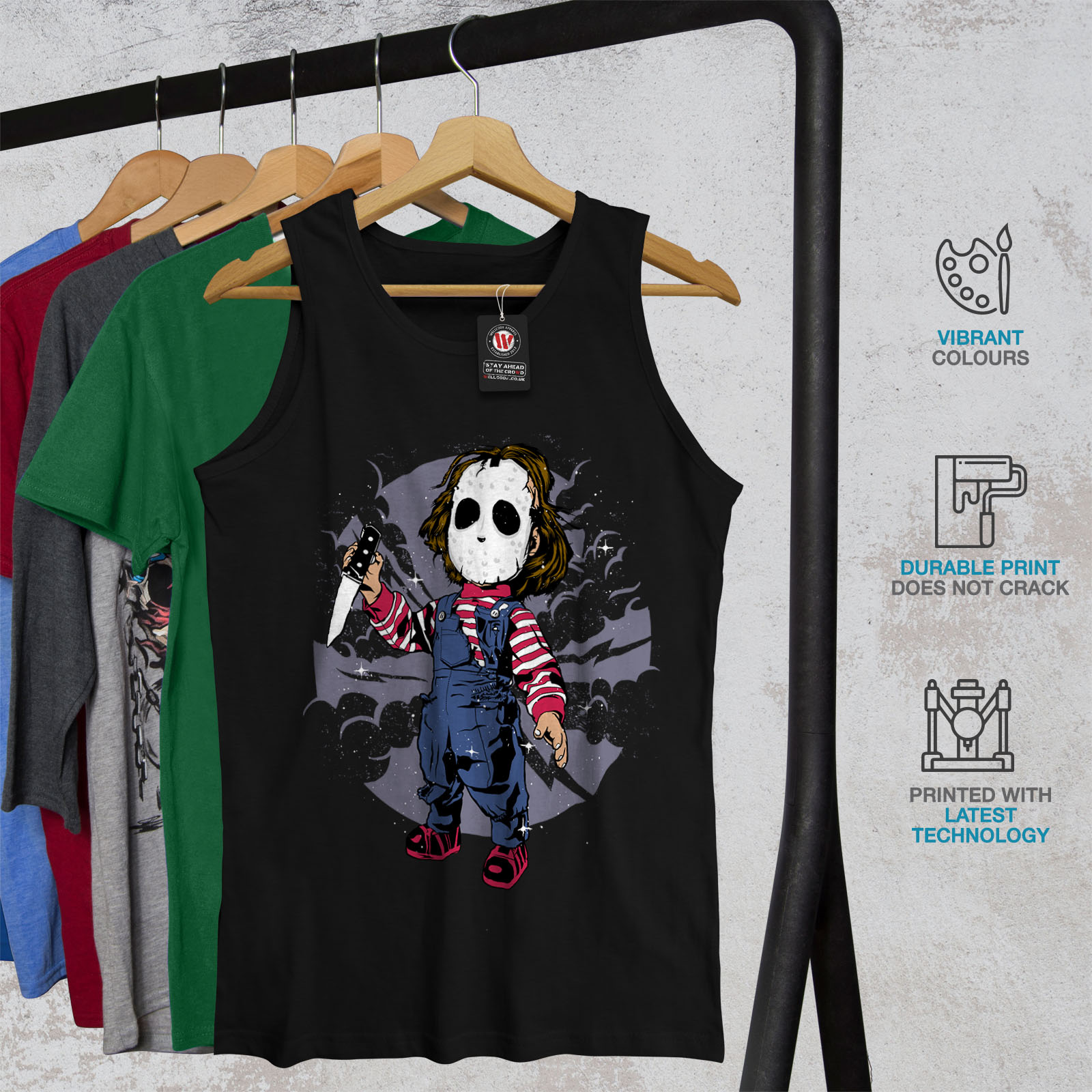 Wellcoda KILLER Bambino Da Uomo Canotta HORROR ragazzino Camicia di Sport Attivo