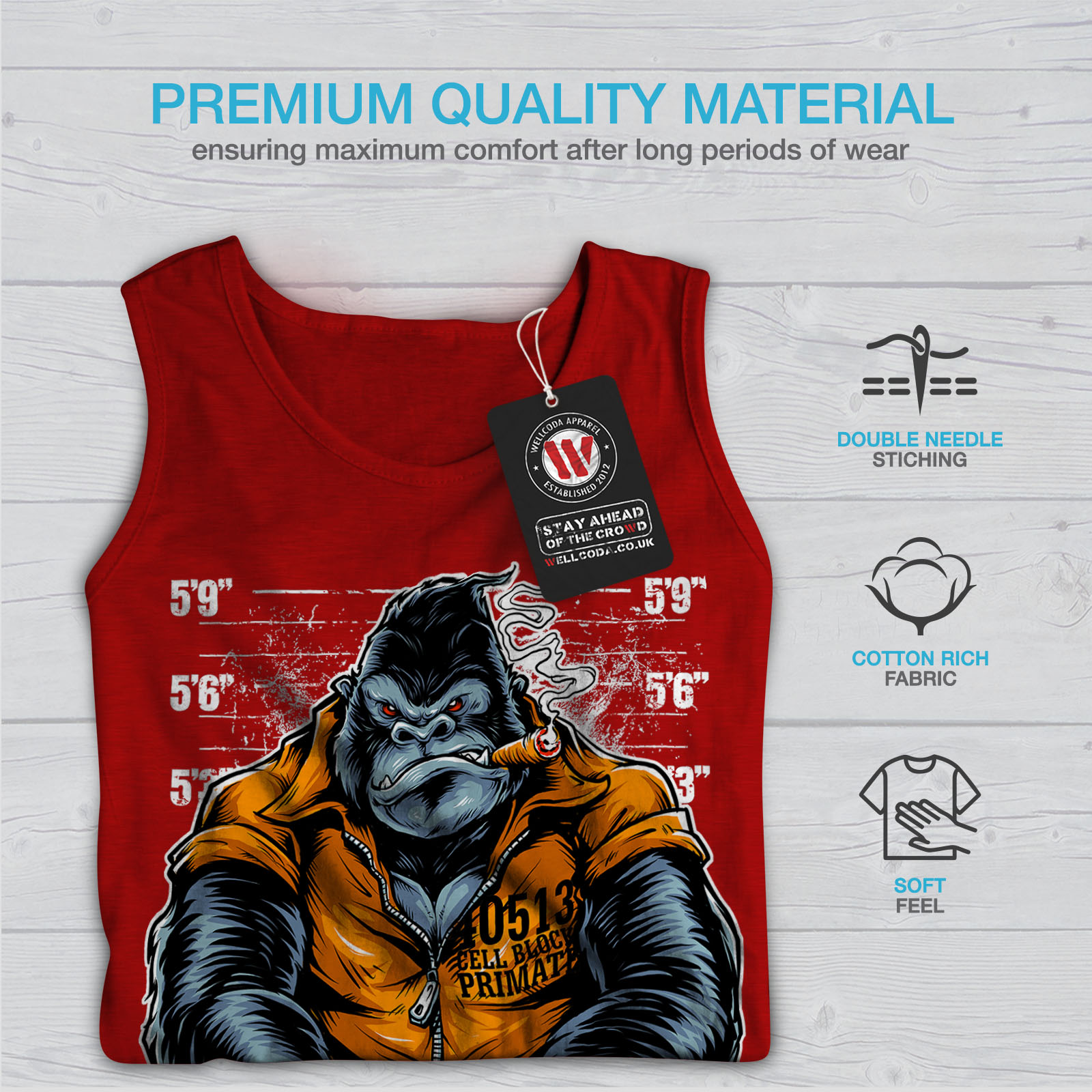 Wild Active Sports Shirt Wellcoda Monkey Ape Prison Mens Tank Top