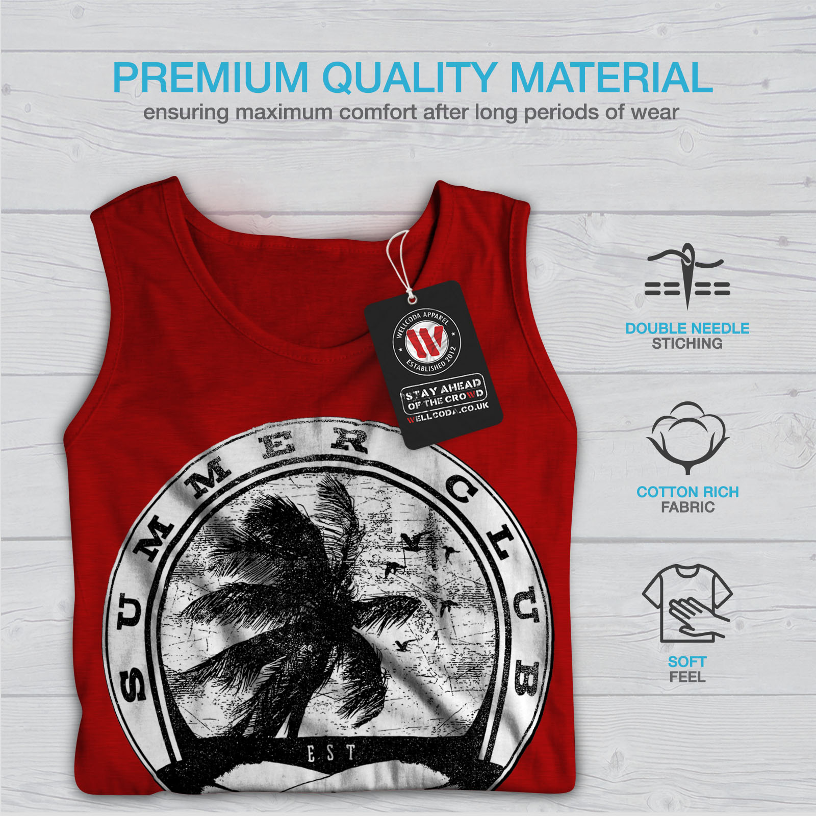 Wellcoda Summer Surf Waves USA Mens Tank Top Palm Active Sports Shirt