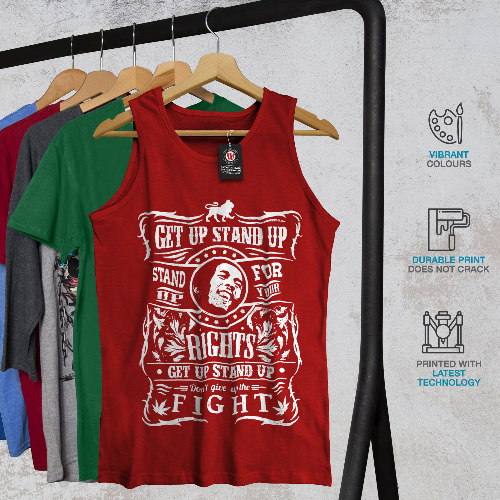 Stand Fight Active Sports Shirt Wellcoda Bob Marley Quote Mens Tank Top