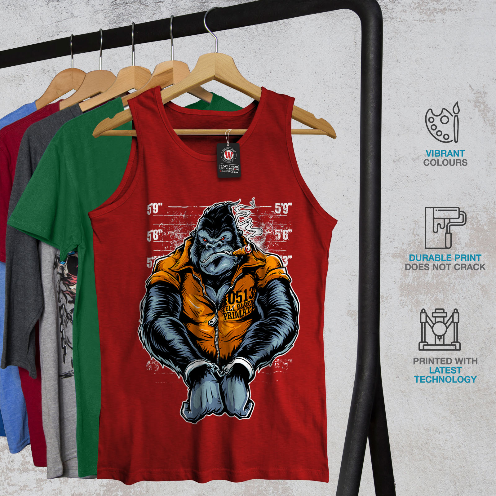 Wild Active Sports Shirt Wellcoda Monkey Ape Prison Mens Tank Top