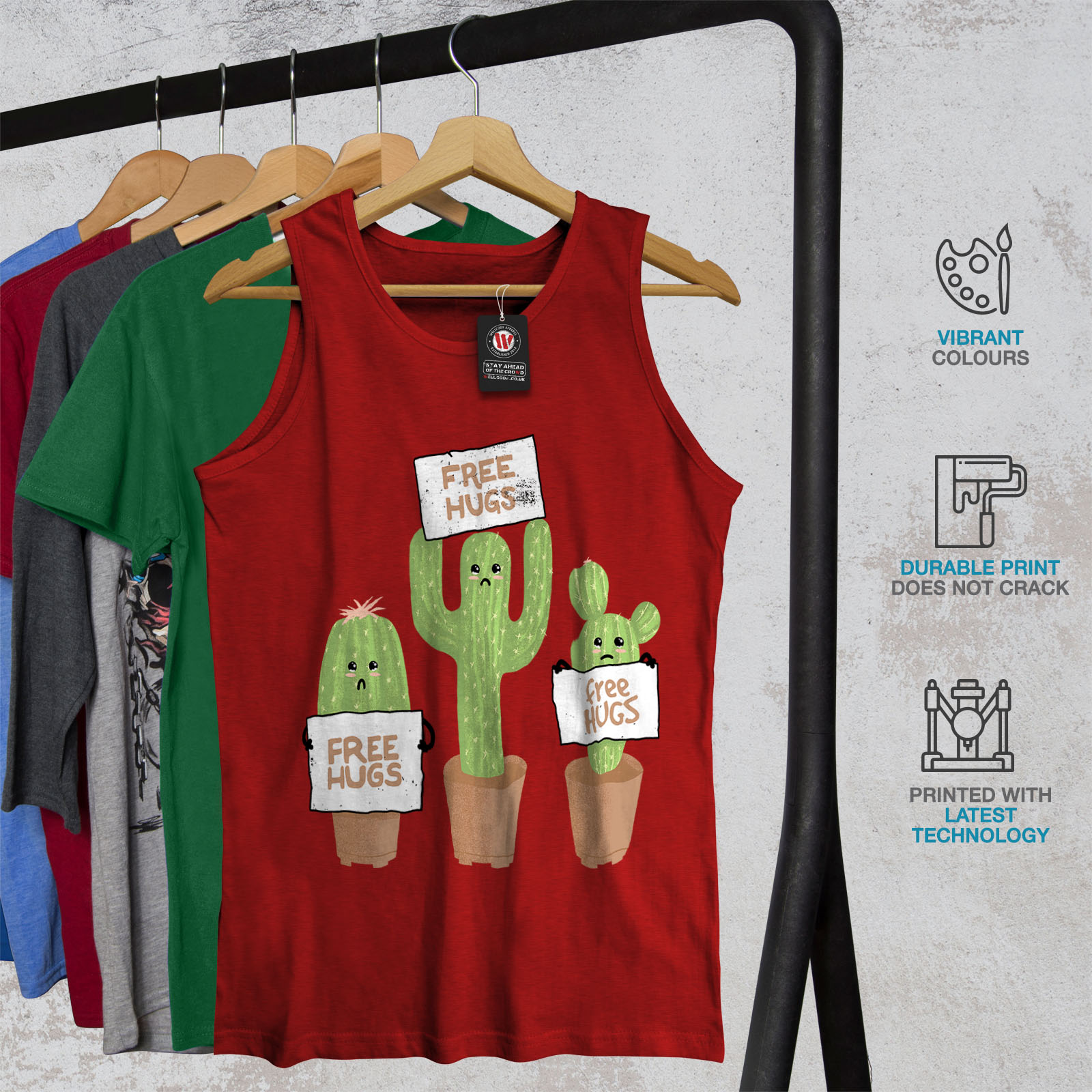 Wellcoda Free Hugs CACTUS Da Uomo Canotta irascibile Divertente Camicia di Sport Attivo