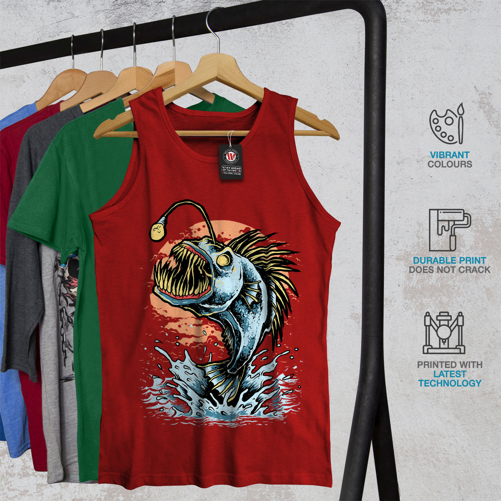 Jump Jaw Active Sports Shirt Wellcoda Angler Fish Attack Mens Tank Top