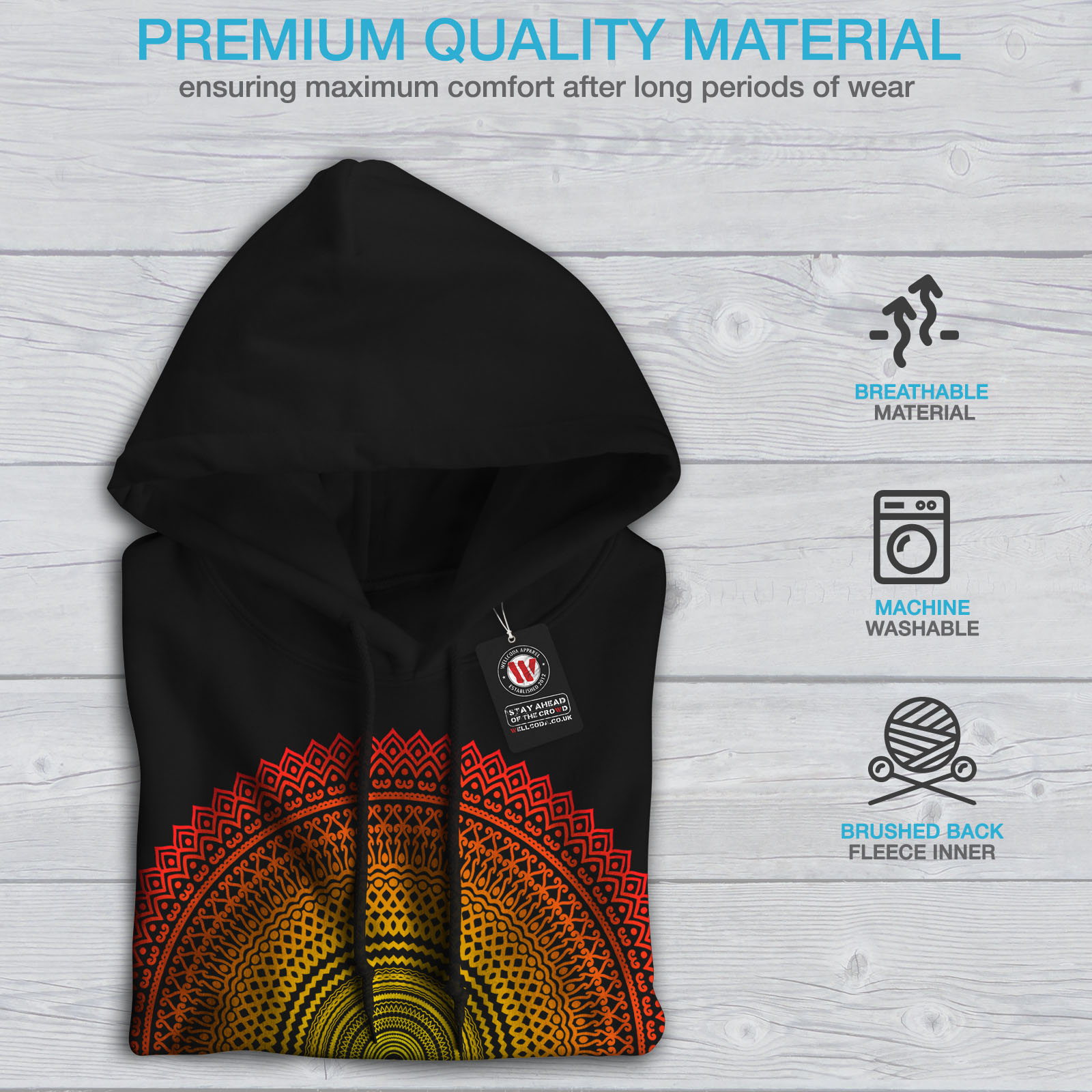 Wellcoda Mandala Art Round Womens Hoodie Graphic Casual Hooded Sweatshirt