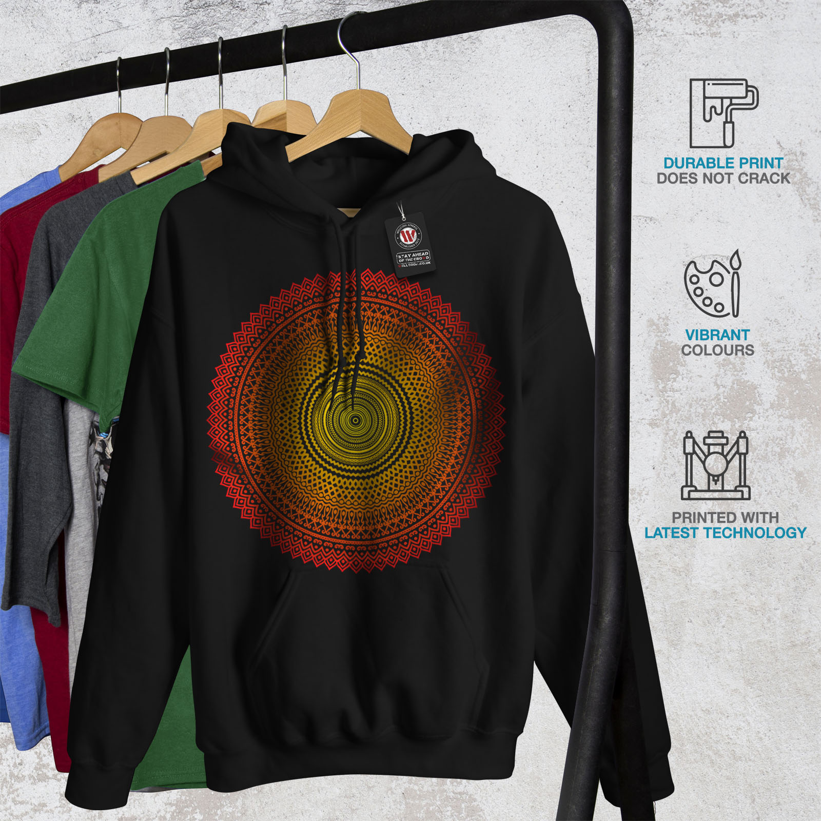 Wellcoda Mandala Art Round Womens Hoodie Graphic Casual Hooded Sweatshirt
