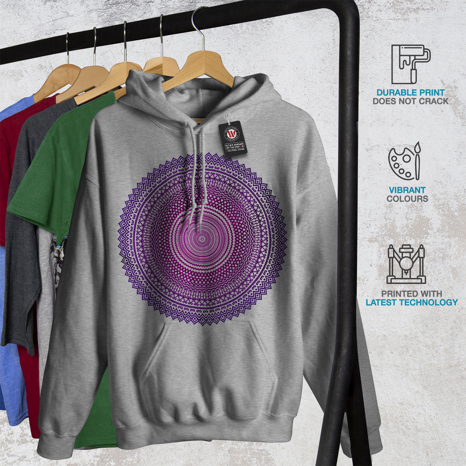 Wellcoda Mandala Art Round Womens Hoodie Graphic Casual Hooded Sweatshirt